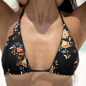 Berlook Black Reversible Floral Halter Bikini TOP ONLY 67